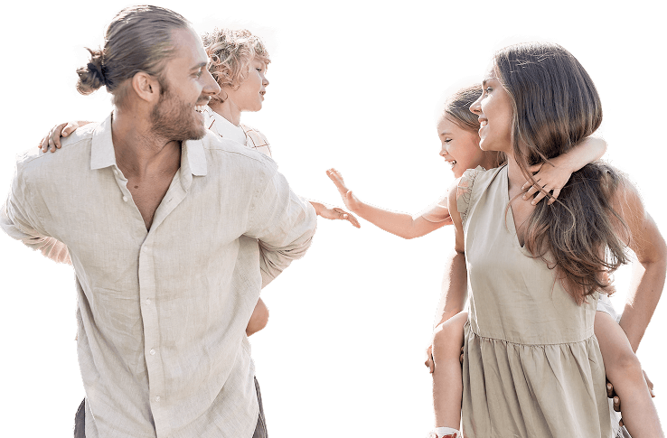 Happy family with two kids enjoying healthy lifestyle outdoors